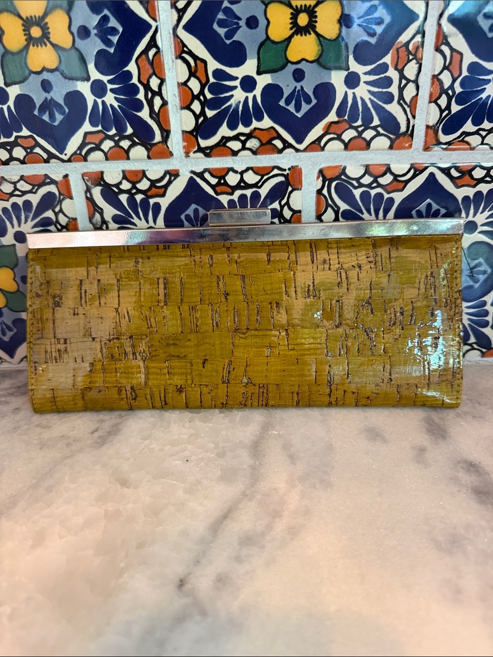 Glossy Mustard Cork Clutch